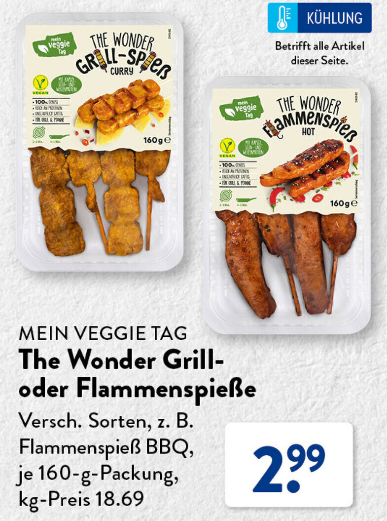 Aldi Süd MEIN VEGGIE TAG The Wonder Grill-oder Flammenspieße 160 g Packung Angebot