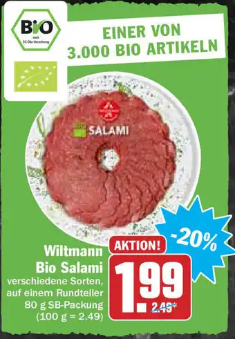 Hit Wiltmann Bio Salami 80g Angebot