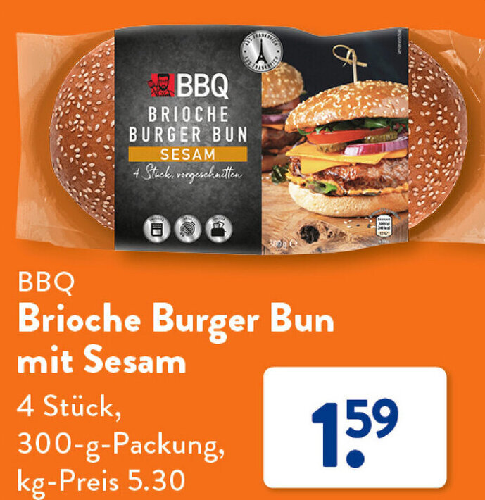 BBQ Brioche Burger Bun mit Sesam 300gPackung Angebot bei Aldi Süd
