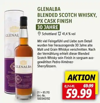 Lidl GLENALBA BLENDED SCOTCH WHISKY, PX CASK FINISH 0,7 L-Fl. Angebot