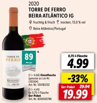 Lidl 2020 TORRE DE FERRO BEIRA ATLÂNTICO IG 0,75-l-Flasche Angebot