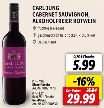 Lidl CARL JUNG CABERNET SAUVIGNON, ALKOHOLFREIER ROTWEIN 0,75-l-Flasche Angebot