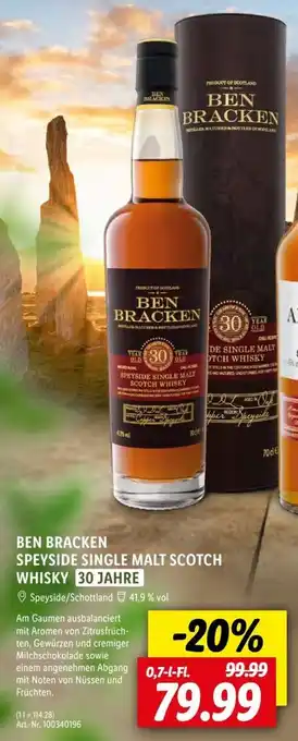 Lidl BEN BRACKEN SPEYSIDE SINGLE MALT SCOTCH WHISKY 30 JAHRE 0,7 L-Fl. Angebot