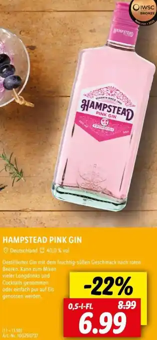 Lidl HAMPSTEAD PINK GIN 0,5 L-Fl. Angebot