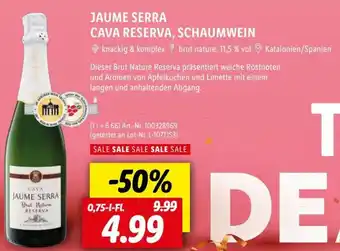 Lidl JAUME SERRA CAVA RESERVA, SCHAUMWEIN 0,75 L-Fl. Angebot