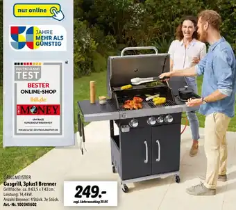 Lidl GRILLMEISTER Gasgrill, 3plus1 Brenner Angebot