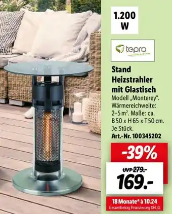 Lidl tepro Stand Heizstrahler mit Glastisch ,Monterey" Angebot