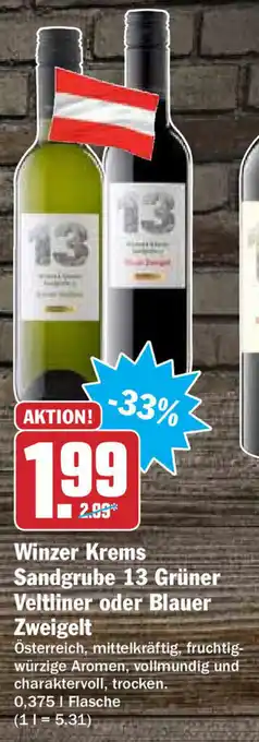 Hit Winzer Krems Sandgrube 13 Grüner Veltliner oder Blauer Zweigelt 0,375L Angebot