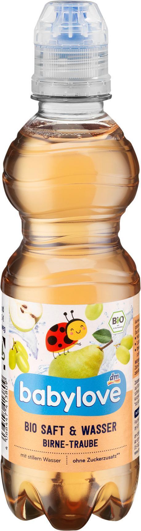 dm drogerie Babylove saft & wasser birne-traube Angebot