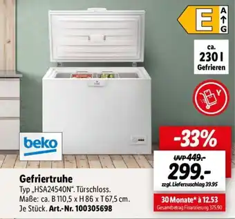 Lidl beko Gefriertruhe ,,HSA24540N" Angebot