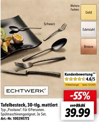 Lidl ECHTWERKⓇ Tafelbesteck, 30-tlg. mattiert Angebot