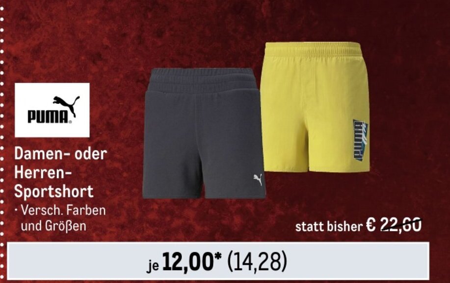 METRO PUMA Damen- oder Herren-Sportshort Angebot