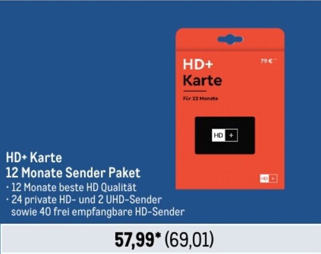 METRO HD+ Karte 12 Monate Sender Paket Angebot