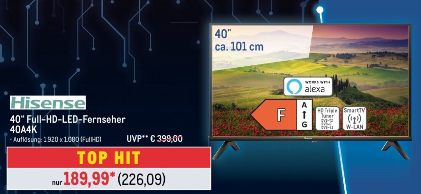 METRO Hisense 40" Full-HD-LED-Fernseher 40A4K Angebot