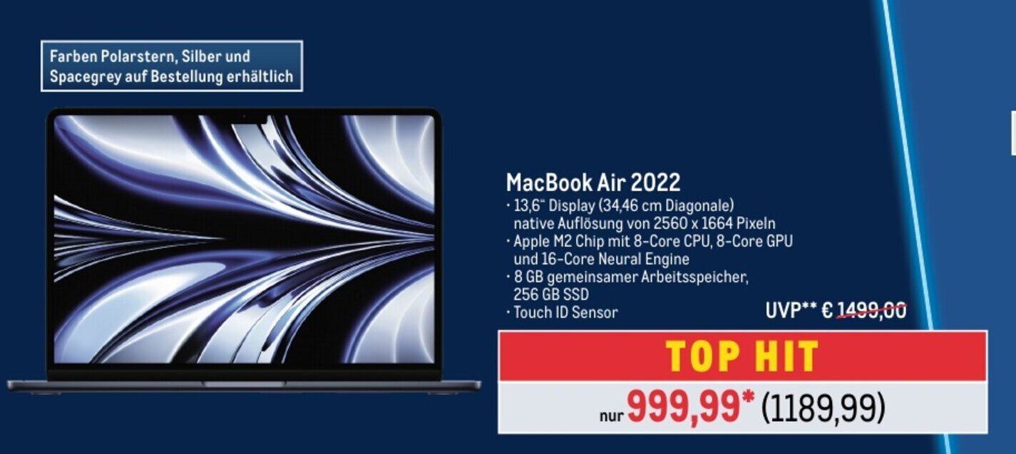 METRO Apple MacBook Air 2022 Angebot