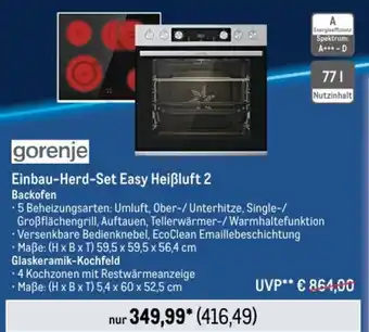 METRO gorenje Einbau-Herd-Set Easy Heißluft 2 Backofen Angebot