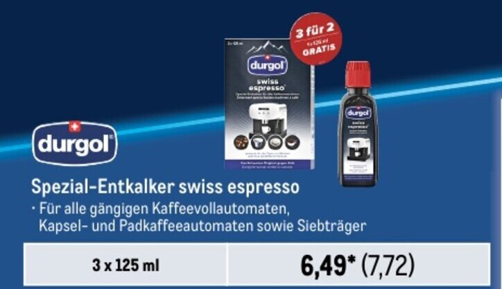 METRO durgol Spezial-Entkalker swiss espresso 3*125ml Angebot