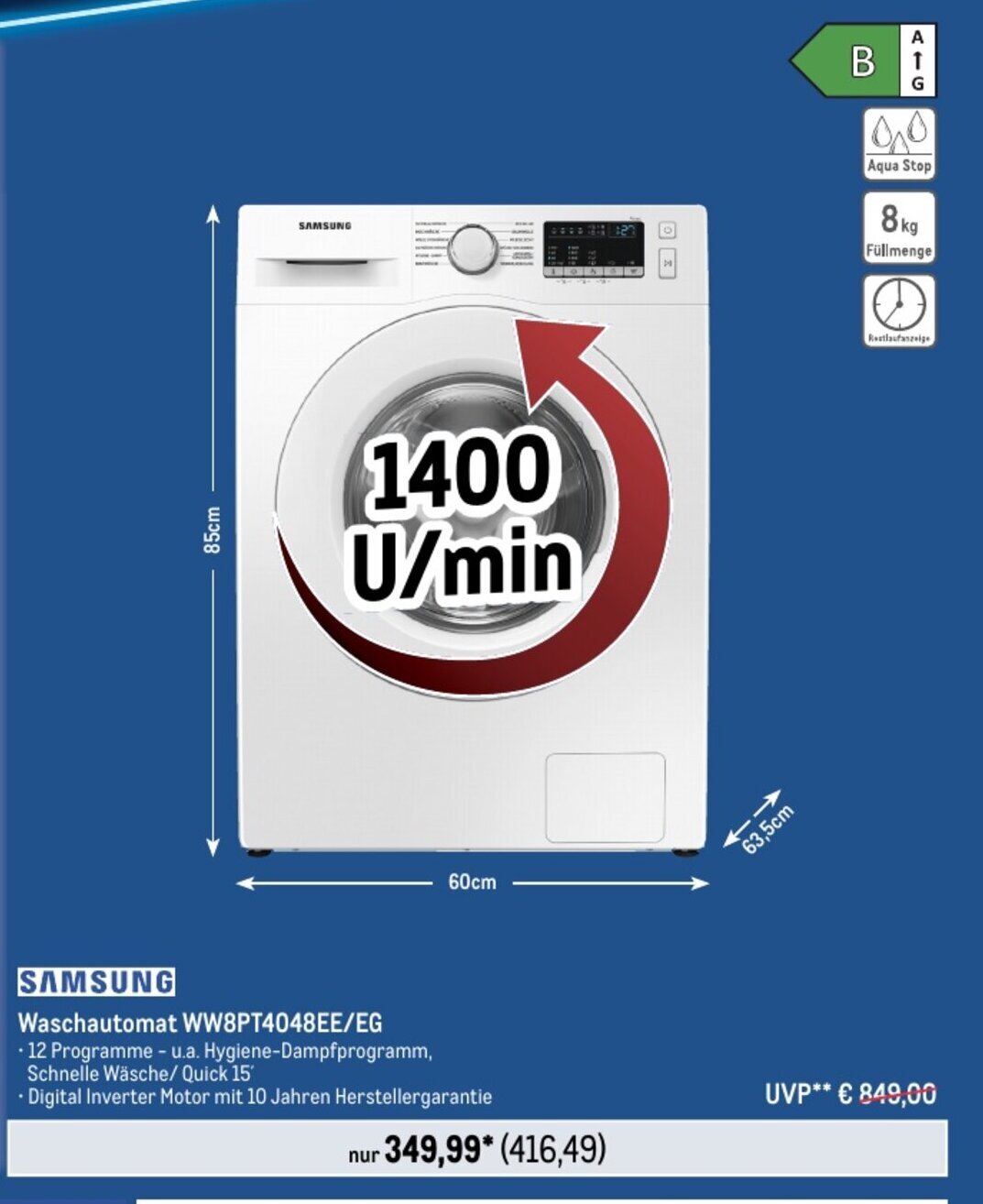 METRO SAMSUNG Waschautomat WW8PT4048EE/EG Angebot