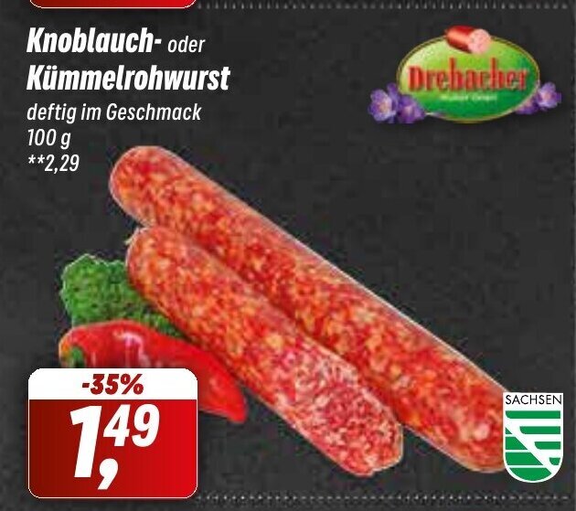 Simmel Drebacker Knoblauch- oder Kümmelrohwurst deftig im Geschmack 100 g Angebot
