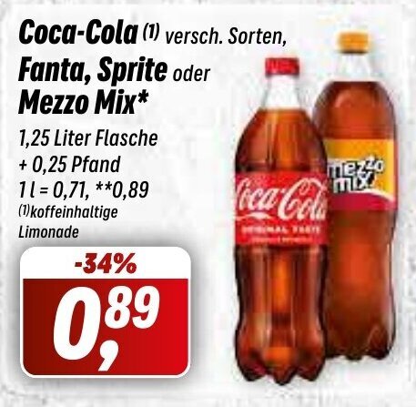 Simmel Coca-Cola versch. Sorten, Fanta, Sprite oder Mezzo Mix* 1.25L Angebot