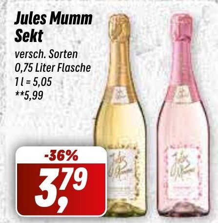 Simmel Jules Mumm Sekt versch. Sorten 0,75 Liter Flasche Angebot