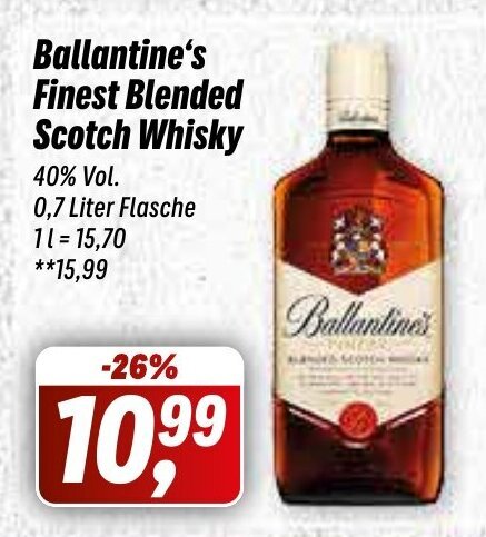 Simmel Ballantine's Finest Blended Scotch Whisky 40% Vol. 0,7 Liter Flasche Angebot