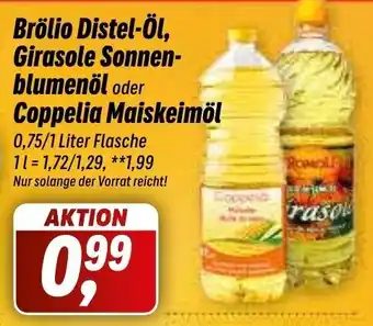 Simmel Brölio Distel-Öl, Girasole Sonnen- blumenöl oder Coppelia Maiskeimöl 0,75/1 Liter Flasche Angebot