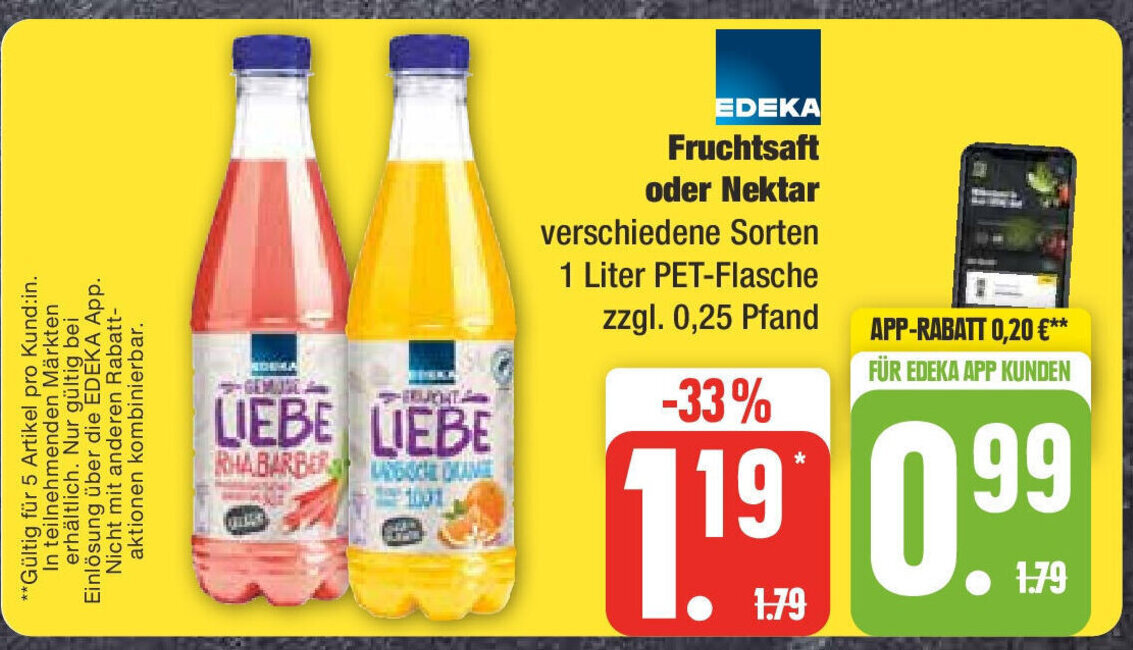 Edeka EDEKA Fruchtsaft oder Nektar 1L Angebot