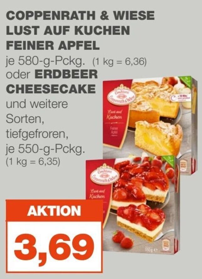 mein real COPPENRATH & WIESE LUST AUF KUCHEN FEINER APFEL oder ERDBEER CHEESECAKE je 580/550 g Angebot