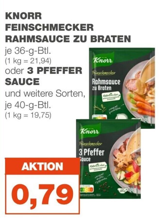 mein real KNORR FEINSCHMECKER RAHMSAUCE ZU BRATEN oder 3 PFEFFER SAUCE je 36/40 g Angebot