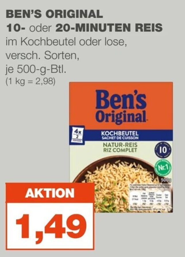 mein real BEN'S ORIGINAL 10- oder 20-MINUTEN REIS je 500 g Angebot