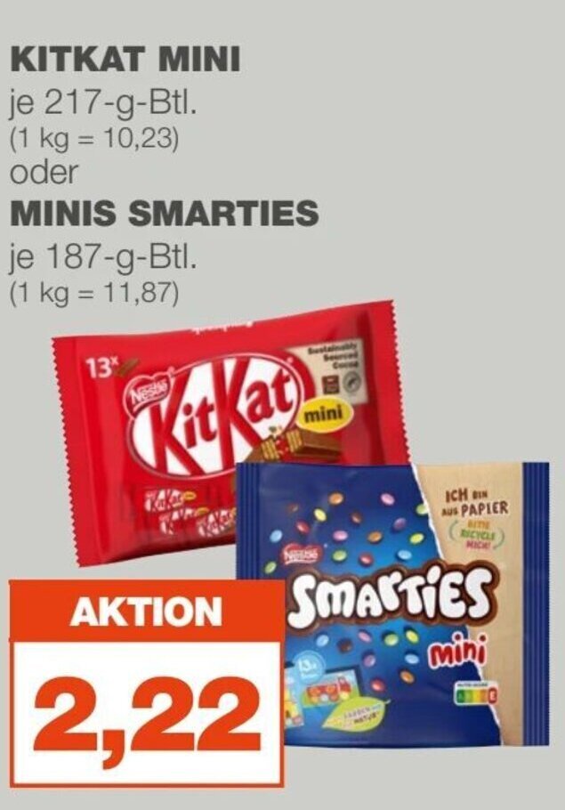 mein real KITKAT MINI oder SMARTIES je 217/187 g-Btl. Angebot