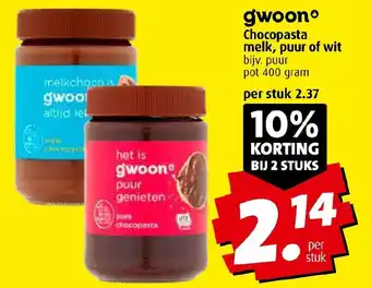 CENTERSHOP gwoon Chocopasta melk, puur of wit bijv. puur pot 400 gram Angebot