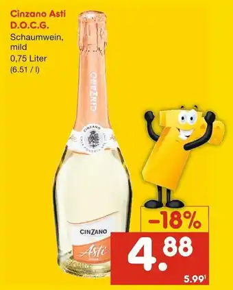 Netto Getränke Discount Cinzano Asti D.O.C.G. Schaumwein, mild 0,75 Liter Angebot