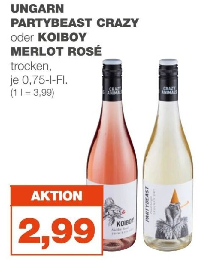 mein real PARTYBEAST CRAZY oder KOIBOY MERLOT ROSÉ 750ml Angebot