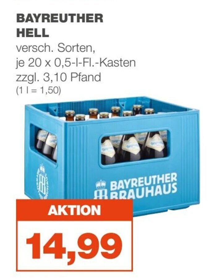 mein real BAYREUTHER HELL je 20 x 0,5-l-FI.-Kasten Angebot