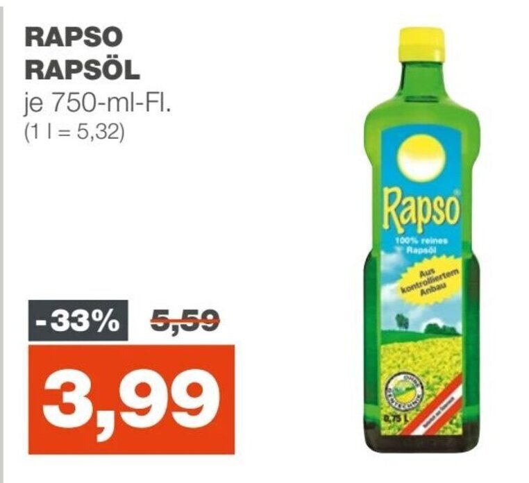 mein real Rapso 100% reines Rapsol 750ml Angebot