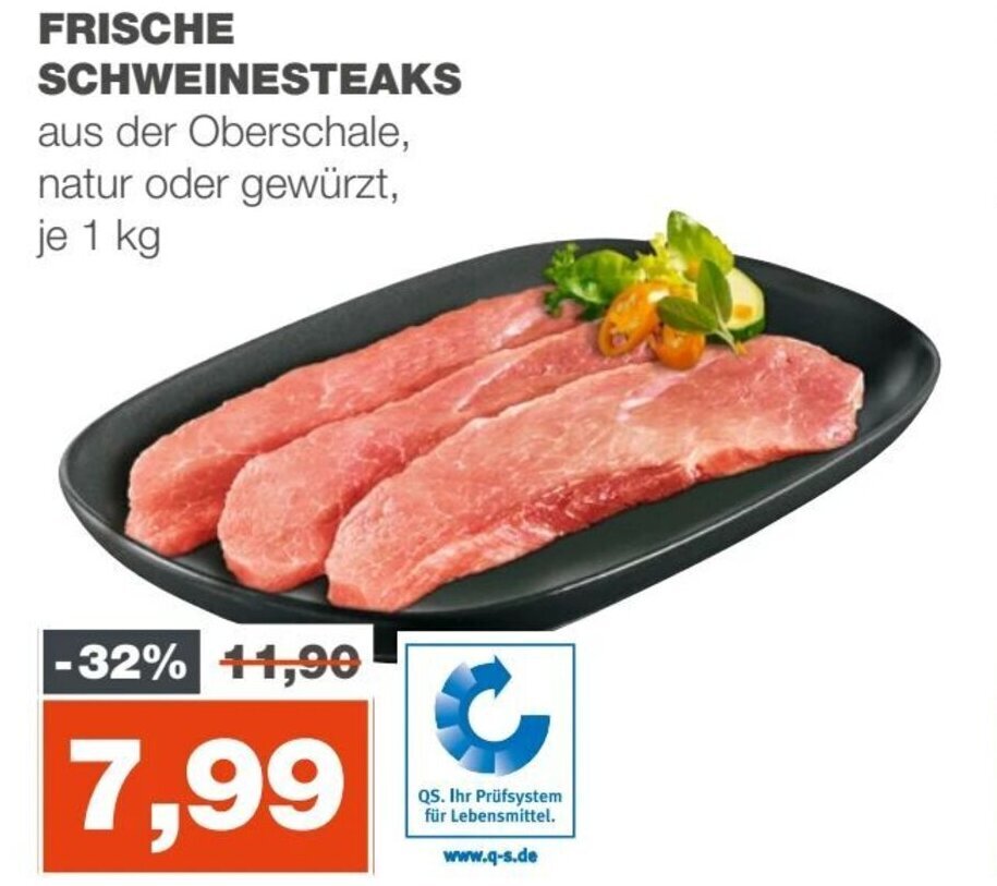 mein real FRISCHE SCHWEINESTEAKS aus der Oberschale, natur oder gewürzt, je 1 kg Angebot