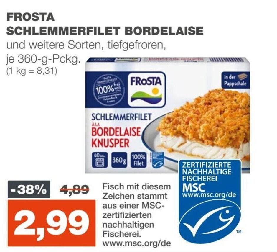 mein real FROSTA SCHLEMMERFILET BORDELAISE und weitere Sorten, tiefgefroren, je 360-g-Pckg. Angebot