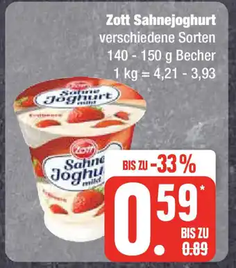 Edeka Zott Sahnejoghurt verschiedene Sorten 140 - 150 g Becher Angebot