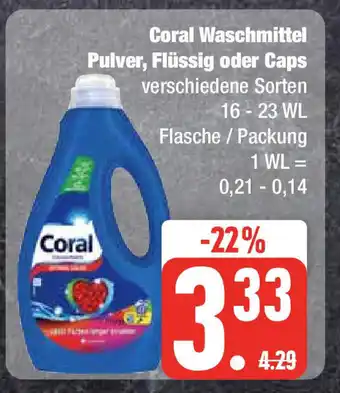 Edeka Coral Waschmittel Pulver, Flüssig oder Caps verschiedene Sorten 16-23 WL Angebot