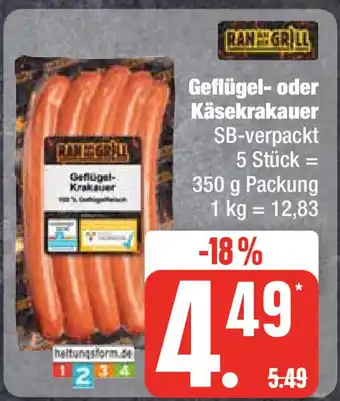 Edeka RANGRILL Geflügel- oder Käsekrakauer SB-verpackt 5 Stück = 350 g Packung Angebot