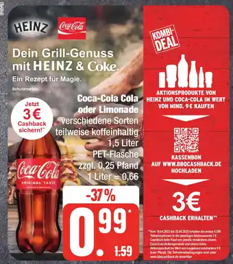 Edeka Coca-Cola oder Limonade 1,5 Liter Angebot