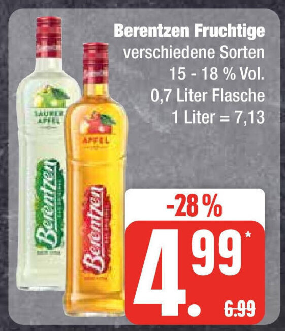 Edeka Berentzen Fruchtige verschiedene Sorten 0,7 L Angebot