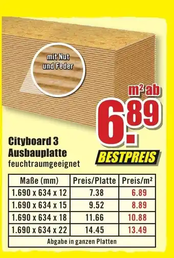 B1 Discount Baumarkt Cityboard 3 Ausbauplatte feuchtraumgeeignet Angebot