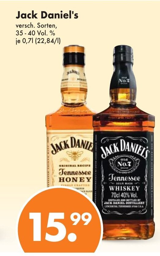 Trink und Spare Jack Daniel's versch. Sorten, 35-40 Vol. % 700ml Angebot