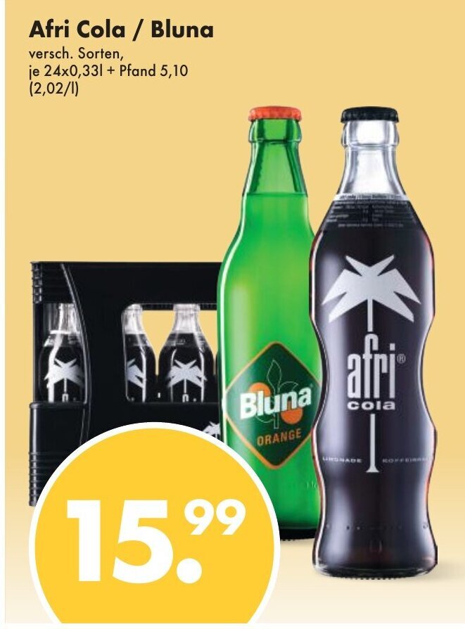 Trink und Spare Afri Cola / Bluna versch. Sorten, 24*330ml Angebot