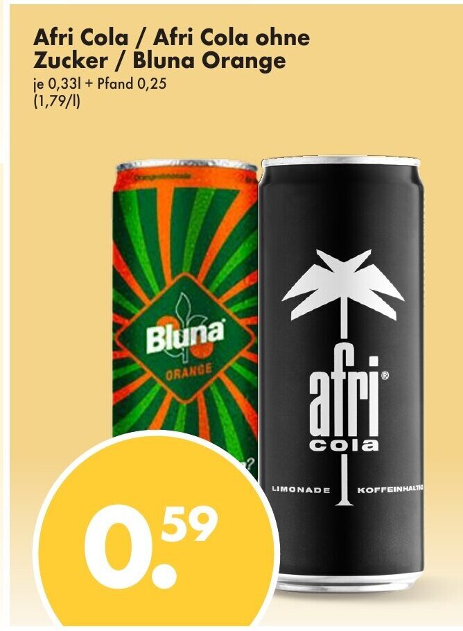 Trink und Spare Afri Cola / Afri Cola ohne Zucker / Bluna Orange je 0,33l Angebot