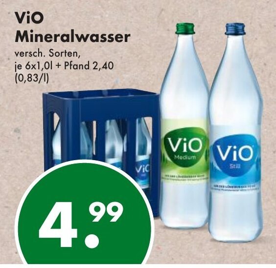Trink und Spare Vio Mineralwasser versch. Sorten, 6*1L Angebot