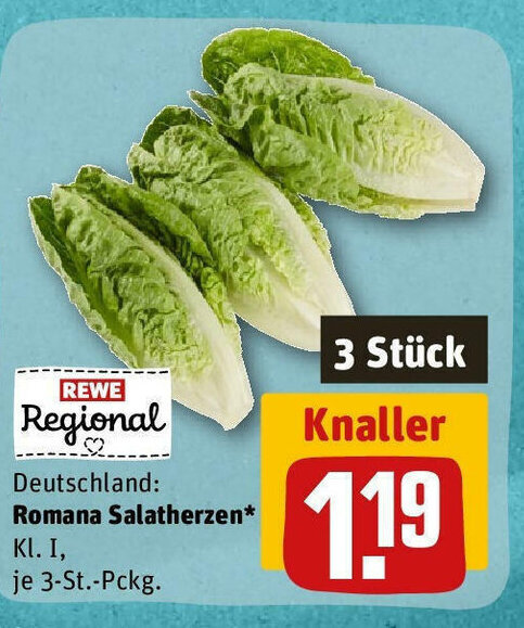 REWE Romana Salatherzen* Kl. I, je 3-St.-Pckg. Angebot